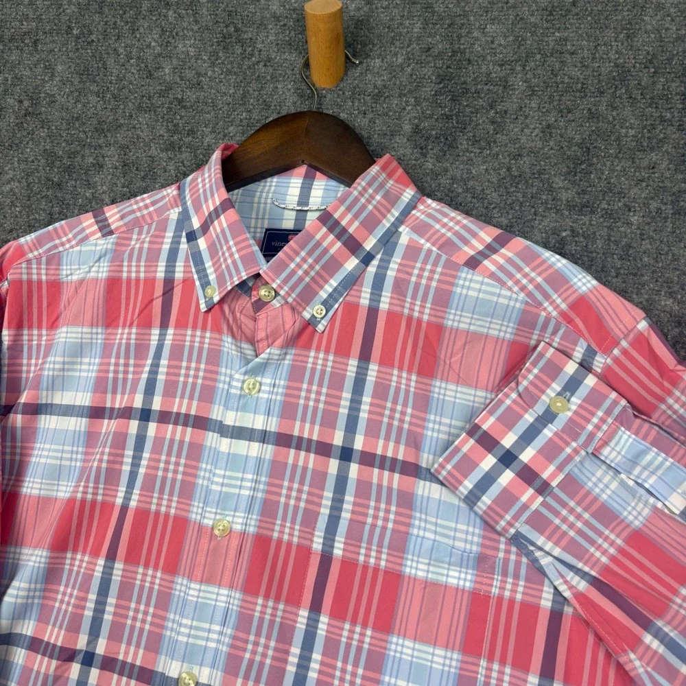 Vineyard Vines Murray Shirt Mens XL Red Blue Plaid Performance Stretch